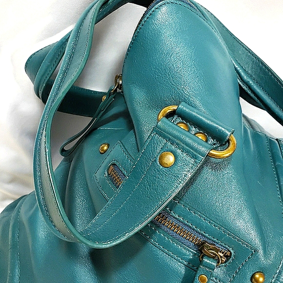 Kate Landry Turquoise Leather Large Satchel EUC - Picture 2 of 8